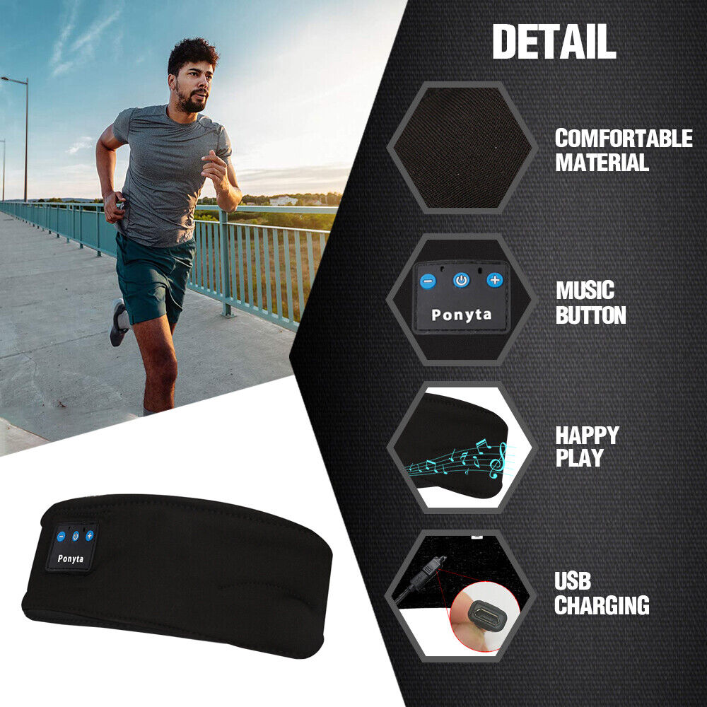 Bluetooth Sports Headband Elastic Eye Mask Sleeping Headphones for Men
